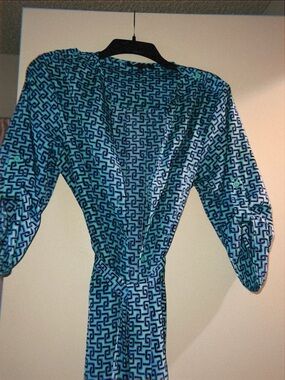Women's Teal Blue Geometric Pajama Wrap - Relaxed Fit